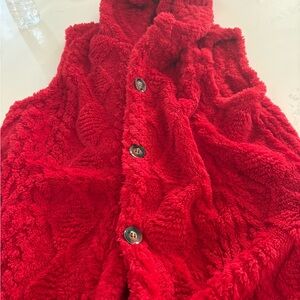 Plush Red Button-Up Hooded Vest
